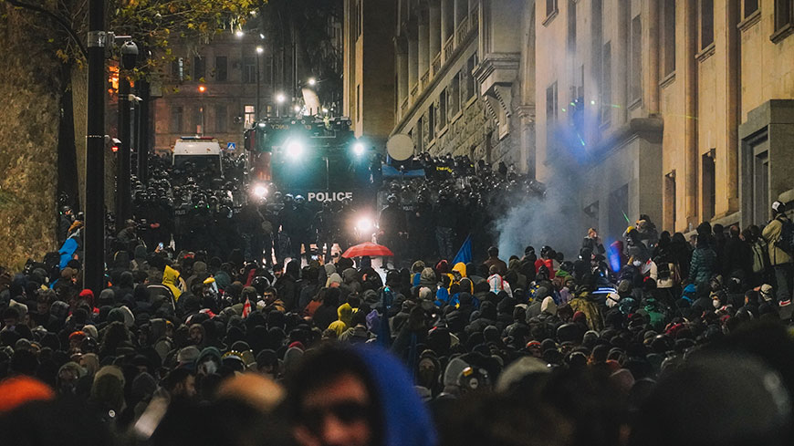 Protesters in the streets of Tbilisi in November 2024