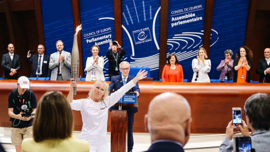 The Olympic Torch is welcomed at the Council of Europe on its way to Paris