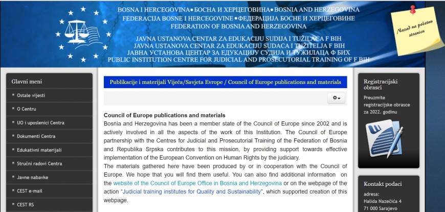 Centre for Judicial and Prosecutorial Training of the Federation of Bosnia and Herzegovina equipped with new online resources