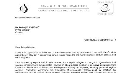 Commissioner calls on Croatia to investigate allegations of collective expulsions of migrants and of violence by law enforcement officers