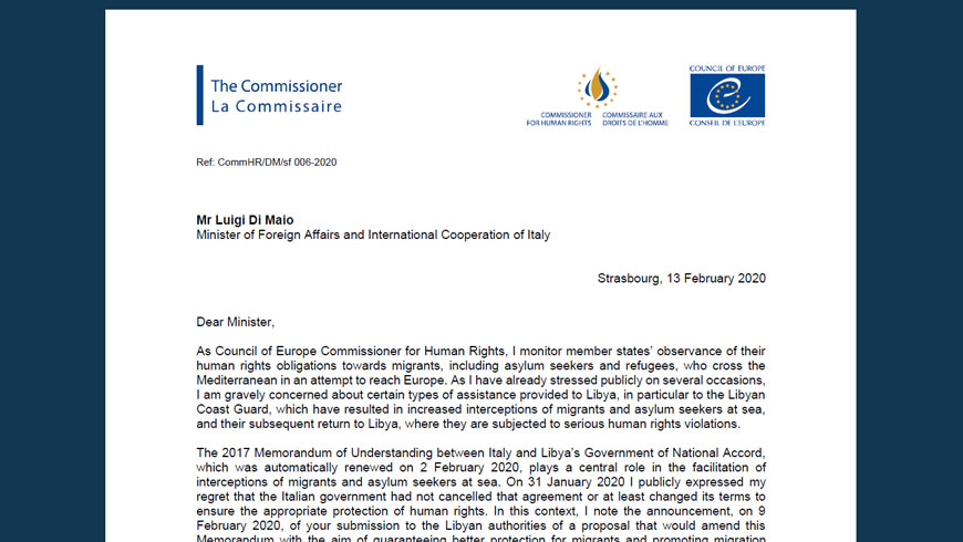 Commissioner Urges Italy To Suspend Co Operation Activities With Libyan Coast Guard And Introduce Human Rights Safeguards In Future Migration Co Operation View