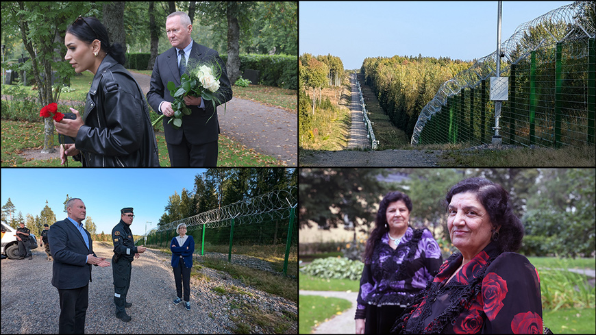 During his visit, Council of Europe Commissioner for Human Rights, Michael O’Flaherty, visited the Roma War Memorial in Helsinki with a group of young Roma (top left) and engaged with representatives of Roma communities, including Roma musician Hilja Grönfors and Roma youth activist Helena Grönfors (bottom right). He also visited a border guard station, crossing point and pilot border barrier (top right and bottom left).