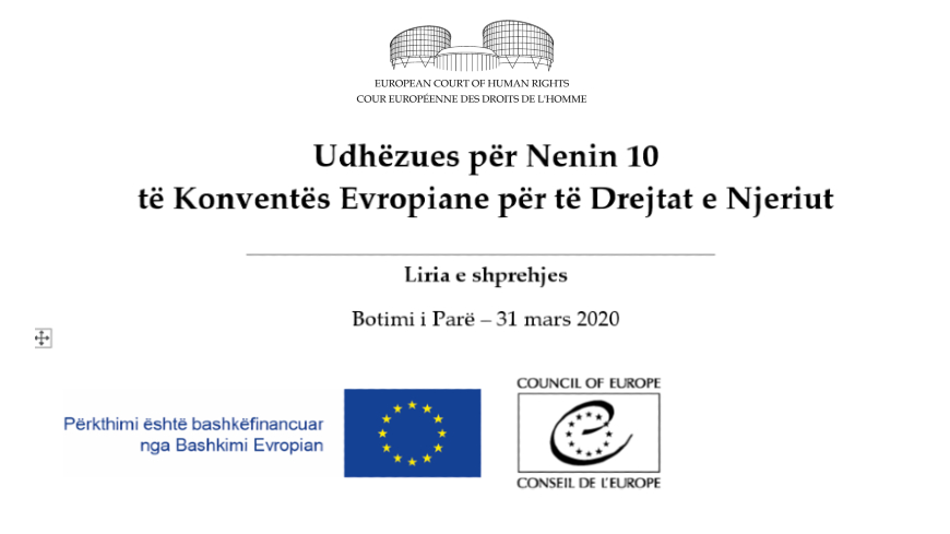 ‘Guide to Article 10 for legal professionals' on upholding European standards on freedom of expression, available in Albanian