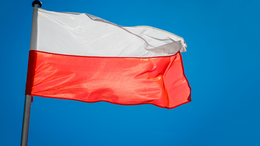 Polish flag attached to a pole