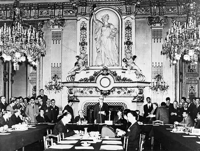 On 9 May 1950, in the Clock room of the Quai d'Orsay, Robert Schuman, French Minister for Foreign Affairs, made public a declaration of his government in front of representatives from the international press | Source: EC Audiovisual Service